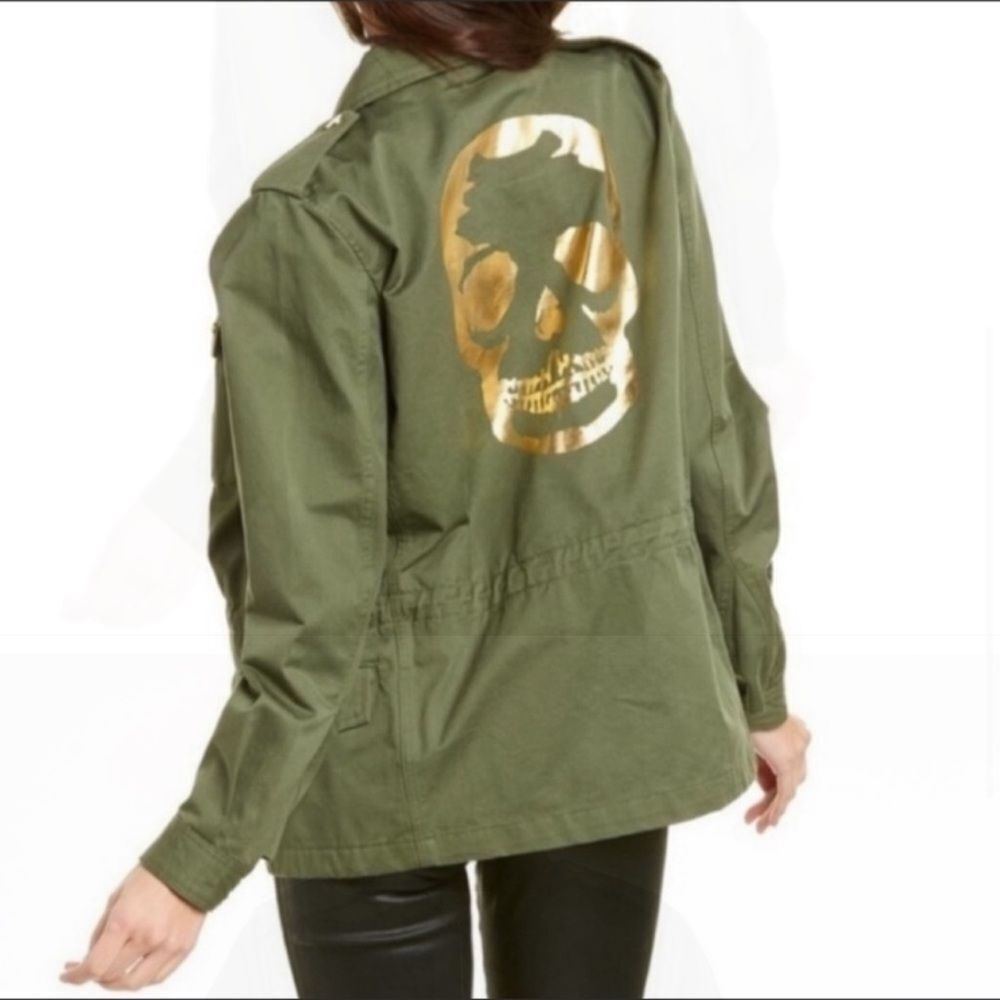 Zadig & Voltaire Kayak Skull Khaki Military Jacket Sz 36 Edgy Parisian Utility